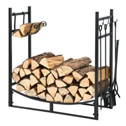 Heavy-Duty Firewood Rack - Black - 30 in. - Includes Tool Set & Kindling Holders