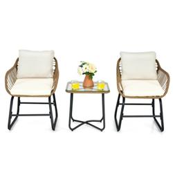OP70840WH Patio Bistro Set with 2 Rattan Chair & Square Glass Coffee Table, White - 3 Piece