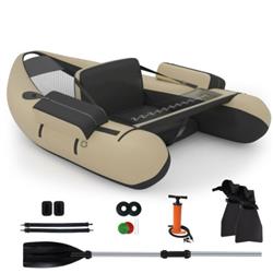 OP70878BE Inflatable Fishing Float Tube with Pump Storage Pockets & Fish Ruler, Beige
