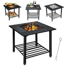 OP70937 31 in. Outdoor Fire Pit Dining Table with Cooking BBQ Grate -  Total Tactic