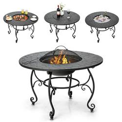 OP70941 22.5 x 35.5 in. Patio Fire Pit Dining Table with Cooking BBQ Grate, Black -  Total Tactic