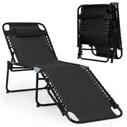 OP70965BK Foldable Recline Lounge Chair with Adjustable Backrest & Footrest, Black