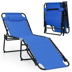 OP70965NY Foldable Recline Lounge Chair with Adjustable Backrest & Footrest, Blue