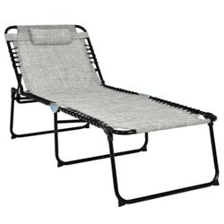 OP70966GR 4 Position Folding Lounge Chaise with Adjustable Backrest & Footrest, Gray