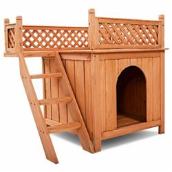 Picture of Total Tactic PS7391 Wood Pet Dog House with Roof Balcony & Bed Shelter