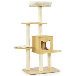 PS7414BN 4-Levels Modern Wood Cat Tower with Washable Mats, Walnut -  Total Tactic