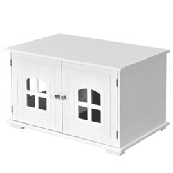 Picture of Total Tactic PS7425WH Large Wooden Cat Litter Box Enclosure Hidden Cat Washroom with Divider, White