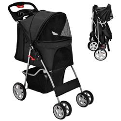 PS7427DK Foldable 4-Wheel Pet Stroller with Storage Basket, Black -  Total Tactic