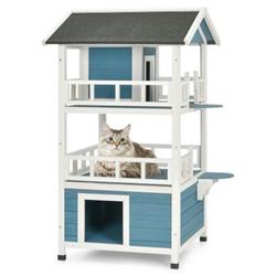 Picture of Total Tactic PS7436 2-Story Outdoor Wooden Catio Cat House Shelter with Enclosure