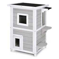 Picture of Total Tactic PS7439 2-Story Wooden Cat House with Escape Door Rainproof