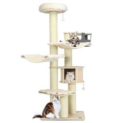PS7476NA 77.5 in. Cat Tree Condo Multi-Level Kitten Activity Tower with Sisal Posts, Cream White