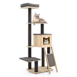 Picture of Total Tactic PS7477GR 5-Tier Modern Wood Cat Tower with Washable Cushions, Gray