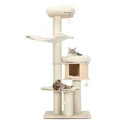 PS7478NA 68.5 in. 4-Layer Wooden Cat Tree Condo Activity Tower with Sisal Posts, Natural -  Total Tactic