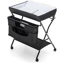 AC10006US-BK 40 x 38 x 31.5 in. Portable Adjustable Height Newborn Nursery Organizer with Wheel, Black -  Total Tactic