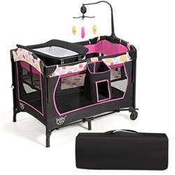 Picture of Total Tactic BB0498RO 3-in-1 Convertible Portable Baby Playard with Music Box & Wheel & Brakes&#44; Pink