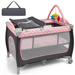Picture of Total Tactic BB0510PI 3-in-1 Portable Baby Playard with Zippered Door & Toy Bar&#44; Pink