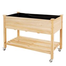 GT3541 Wood Elevated Planter Bed with Lockable Wheels Shelf & Liner