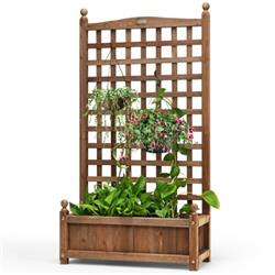 GT3564 Solid Free Standing Wood Planter Box with Trellis for Garden
