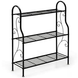 GT3610 3-Tier Scrollwork Designed Metal Plant Stand, Black