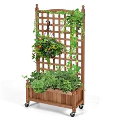 Wood Planter Box with Trellis - Natural Finish - 50 in. - Mobile Raised Bed