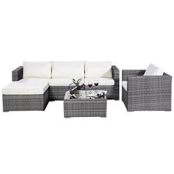 HW59186 6 Piece Rattan Cushioned Sofa with Ottoman, Gradient Gray