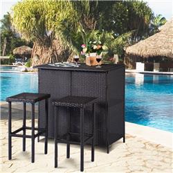 3-Piece Outdoor Rattan Bar Set - Mix Brown - Includes 2 Stools - UV Resistant