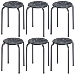 Picture of Total Tactic HW57883BK Stackable Multifunctional Daisy Design Backless Round Metal Stool Set&#44; Black - Set of 6