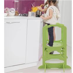 HW58592GN Kids Height Adjustable Kitchen Step Stool Toddlers Kitchen Helper with Chalkboard, Green -  Total Tactic