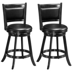 HW58965BK 24 in. Swivel Counter Stool Dining Chair Upholstered Seat, Black - 2 Piece -  Total Tactic