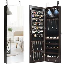 Picture of Total Tactic HW59104CF Wall & Door Mounted Mirrored Jewelry Cabinet with Lights&#44; Brown