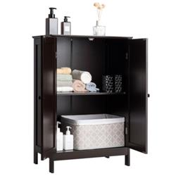 HW59320BN Bathroom Floor Storage Double Door Cupboard Cabinet, Brown