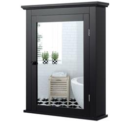 HW59321BK Bathroom Mirror Cabinet Wall Mounted Adjustable Shelf Medicine Storage, Black