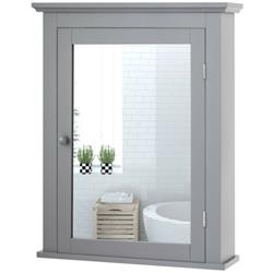 HW59321GR Bathroom Mirror Cabinet Wall Mounted Adjustable Shelf Medicine Storage, Gray