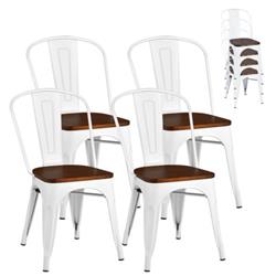 Picture of Total Tactic HW68514WH Tolix Style Metal Dining Wood Seat&#44; White - Set of 4