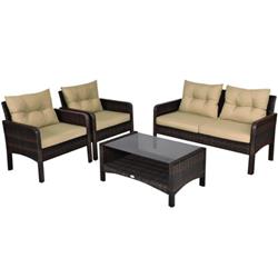 HW68637ABNPlus Patio Rattan Free Combination Sofa Set with Cushion & Coffee Table, Brown - 4 Piece