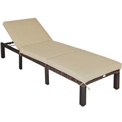 HW68668BN Outdoor Rattan Adjustable Cushioned Chaise, Brown