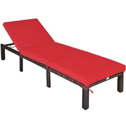 HW68668RE Outdoor Rattan Adjustable Cushioned Chaise, Red