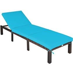 HW68668TU Outdoor Rattan Adjustable Cushioned Chaise, Turquoise