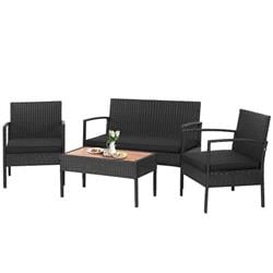 HW68939 28.5 x 23 x 23 in. Patio Rattan Furniture Set with Cushioned Chair & Wooden Tabletop, Black - 4 Piece