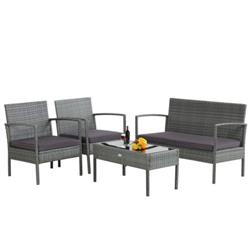 HW68941 Outdoor Rattan Conversation Set with Comfortable Cushion - 4 Piece