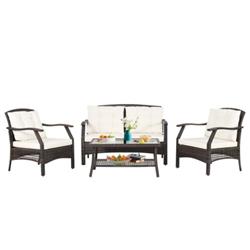HW69353Plus Outdoor Rattan Conversation Set with Protective Cover - 4 Piece