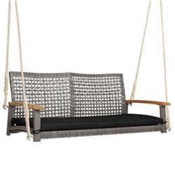 HW69766DK 2-Person Patio Wicker Hanging Swing Chair, Black