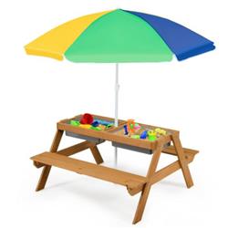Picture of Total Tactic HY10008YB 3-in-1 Kids Outdoor Picnic Water Sand Table with Umbrella Play Boxes&#44; Yellow