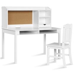 Picture of Total Tactic HY10013WH Kids Desk & Chair Set Study Writing Desk with Hutch & Bookshelves&#44; White