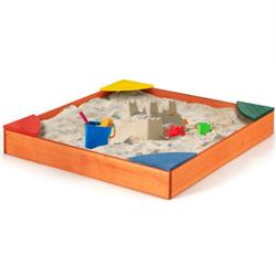 Picture of Total Tactic HY10018 Kids Outdoor Wooden Backyard Sandbox with Built-in Corner Seating