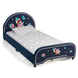 HY10020 Kids Twin Size Upholstered Platform Bed with Rocket Pattern