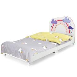 HY10022 Kids Twin Size Upholstered Platform Wooden Bed with Rainbow Pattern