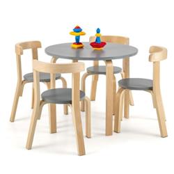 HY10044GR Kids Wooden Curved Back Activity Table & Chair Set with Toy Bricks, Gray - 5 Piece -  Total Tactic