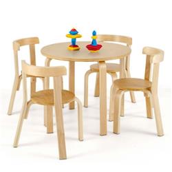 HY10044NA Kids Wooden Curved Back Activity Table & Chair Set with Toy Bricks, Natural - 5 Piece -  Total Tactic