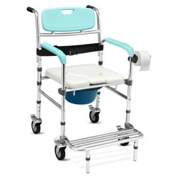 Picture of Total Tactic JH10006BL Aluminum Medical Transport Commode Wheelchair Shower Chair&#44; Blue